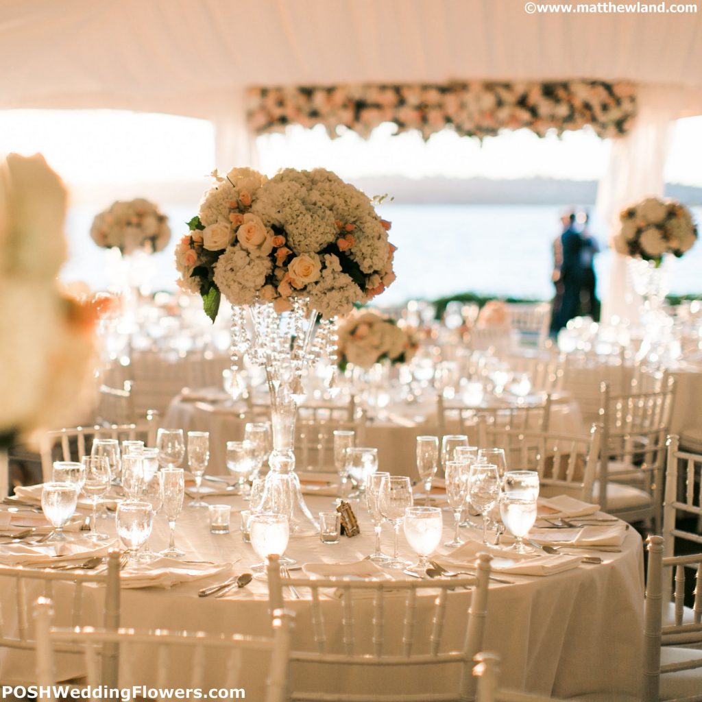 Tall centerpiece with dangling crystals