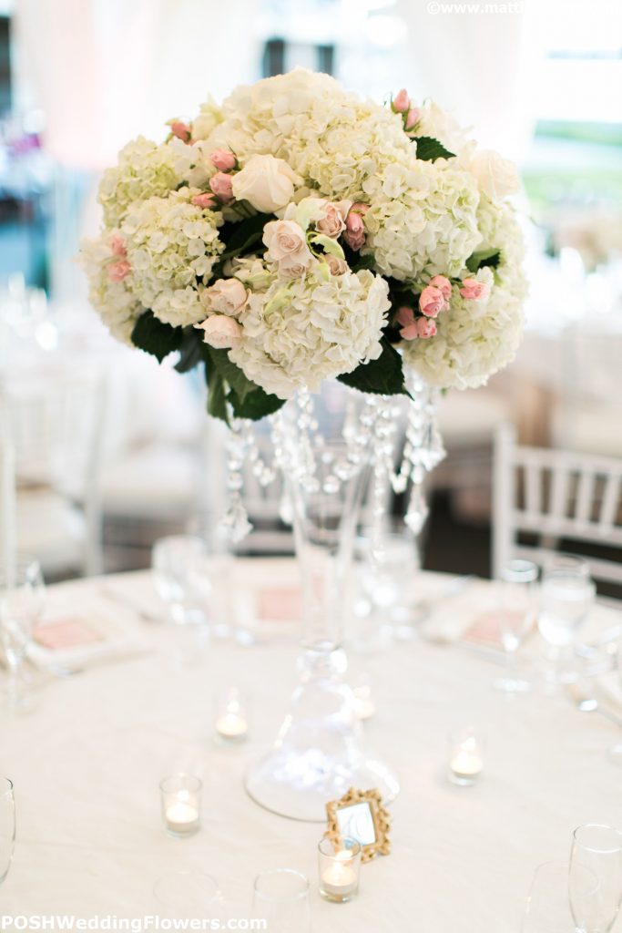 Tall centerpiece with dangling crystals