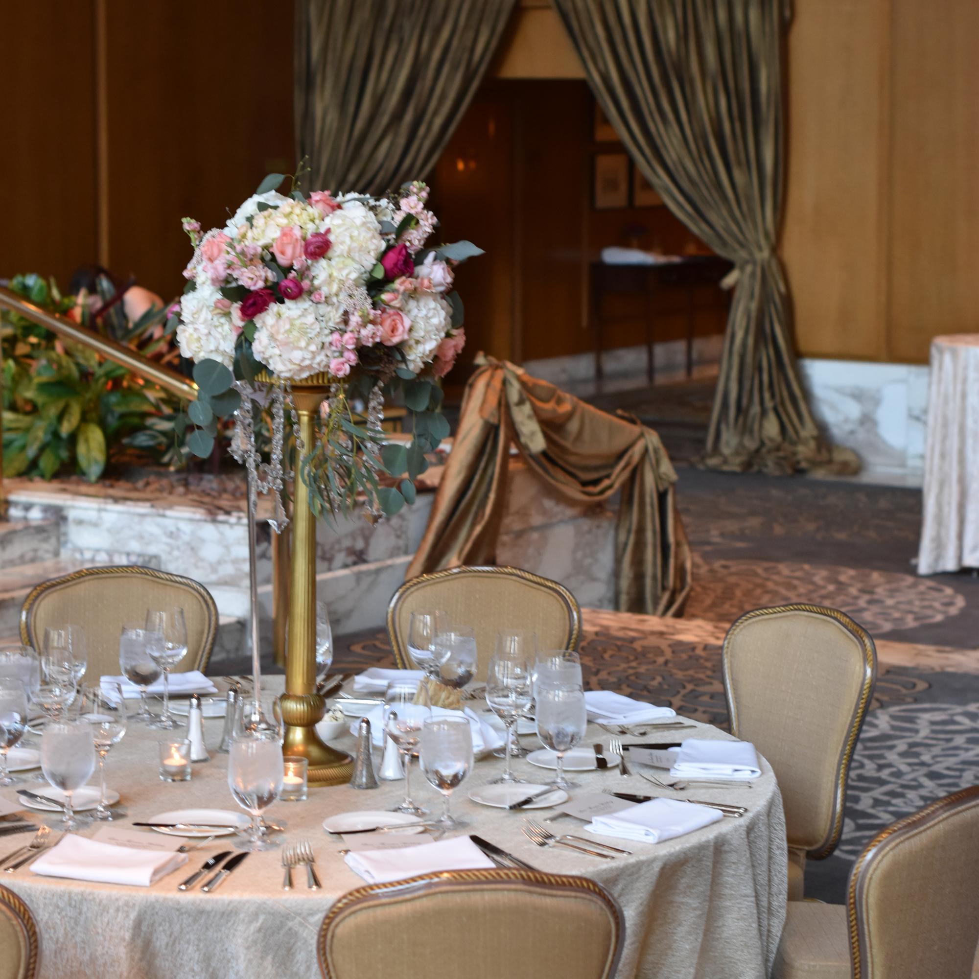 Centerpiece Tall Gold Geometric Seattle Wedding Flowers by POSH